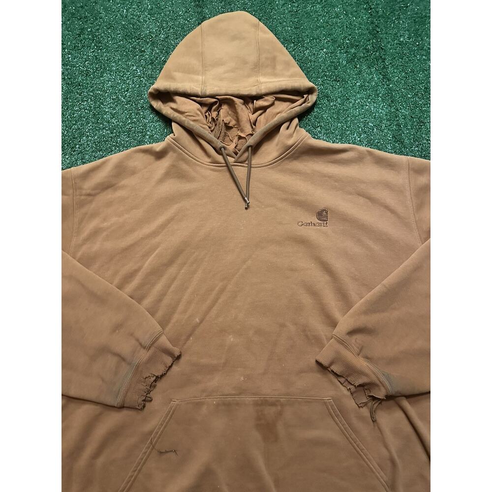 Vintage 90s Light Brown Distressed Carhartt Workwear Hoodie - Picture 2 of 15